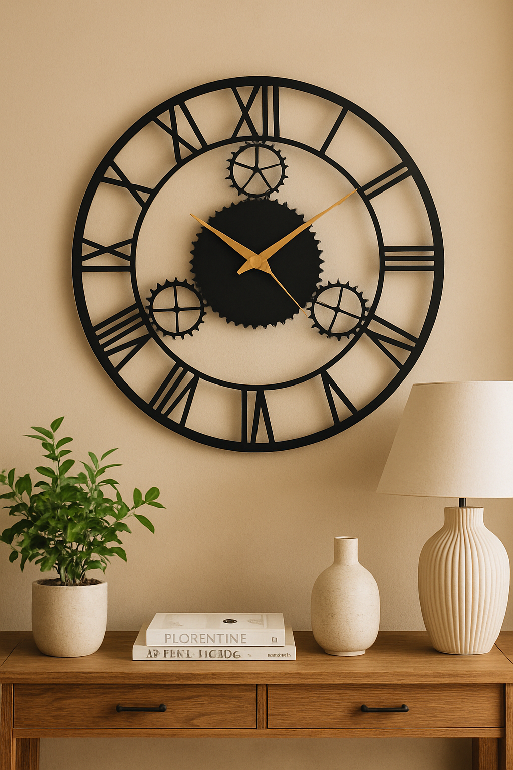 PrimPix 30cm Black Metal Wall Clock – Silent Non-Ticking Round Design with Golden Hands for Modern Home & Office Decor