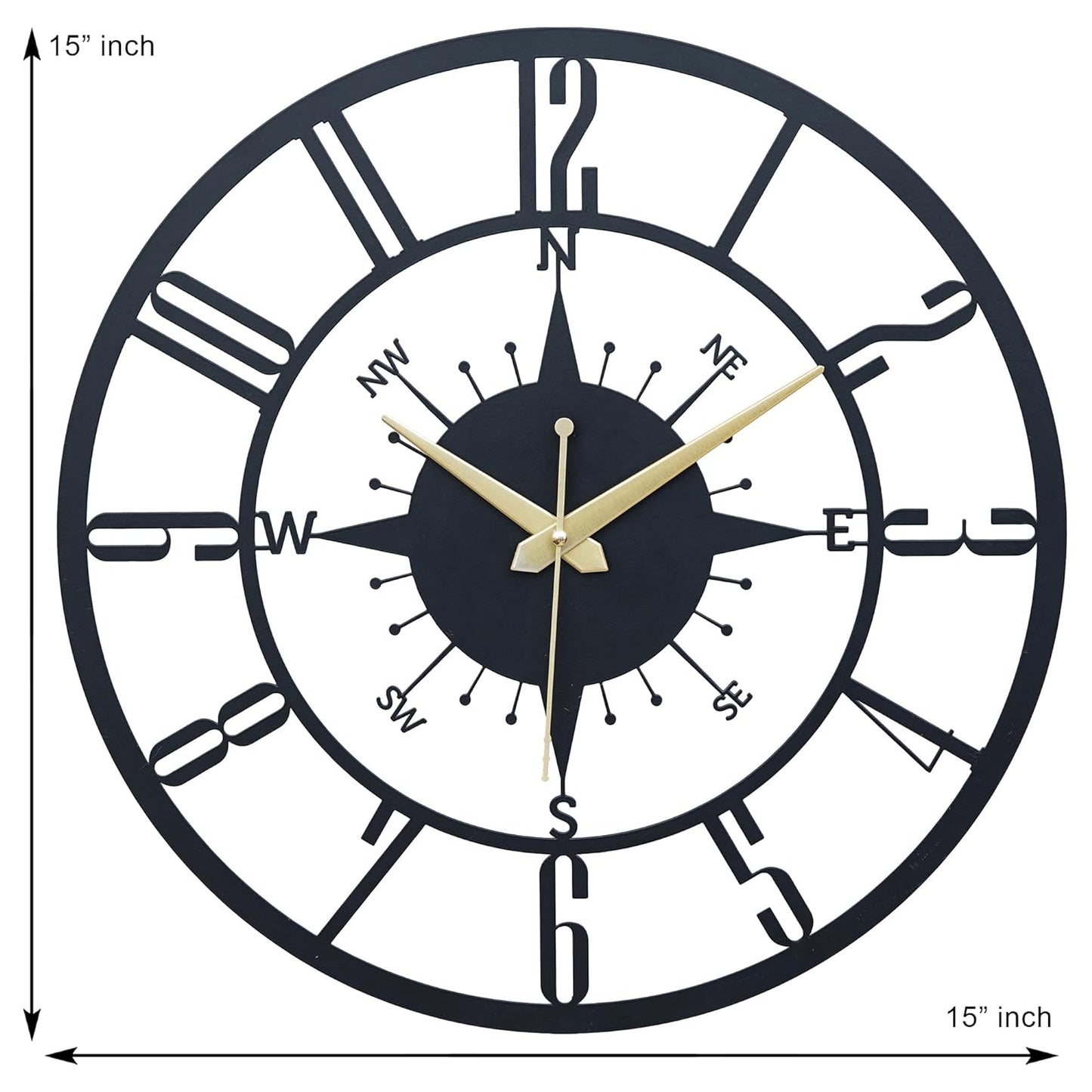 PrimPix 30cm Black Metal Wall Clock – Silent Non-Ticking Round Design with Golden Hands for Modern Home & Office Decor