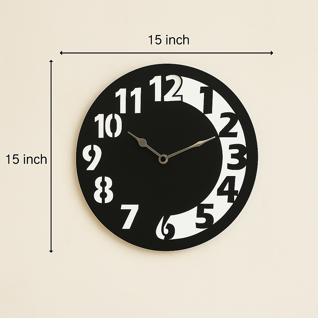 PrimPix 30cm Black Metal Wall Clock – Silent Non-Ticking Round Design with Golden Hands for Modern Home & Office Decor