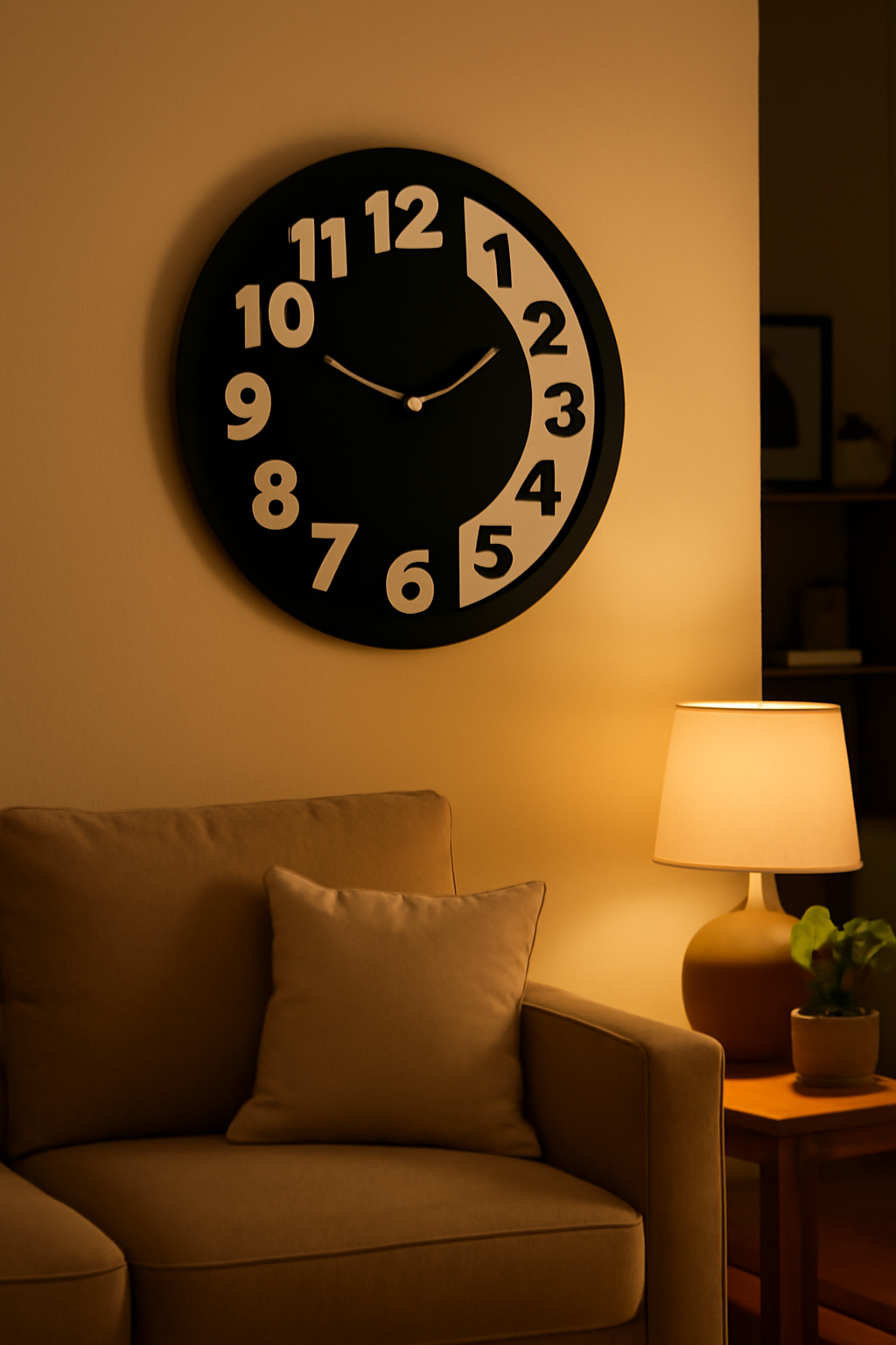 PrimPix 30cm Black Metal Wall Clock – Silent Non-Ticking Round Design with Golden Hands for Modern Home & Office Decor