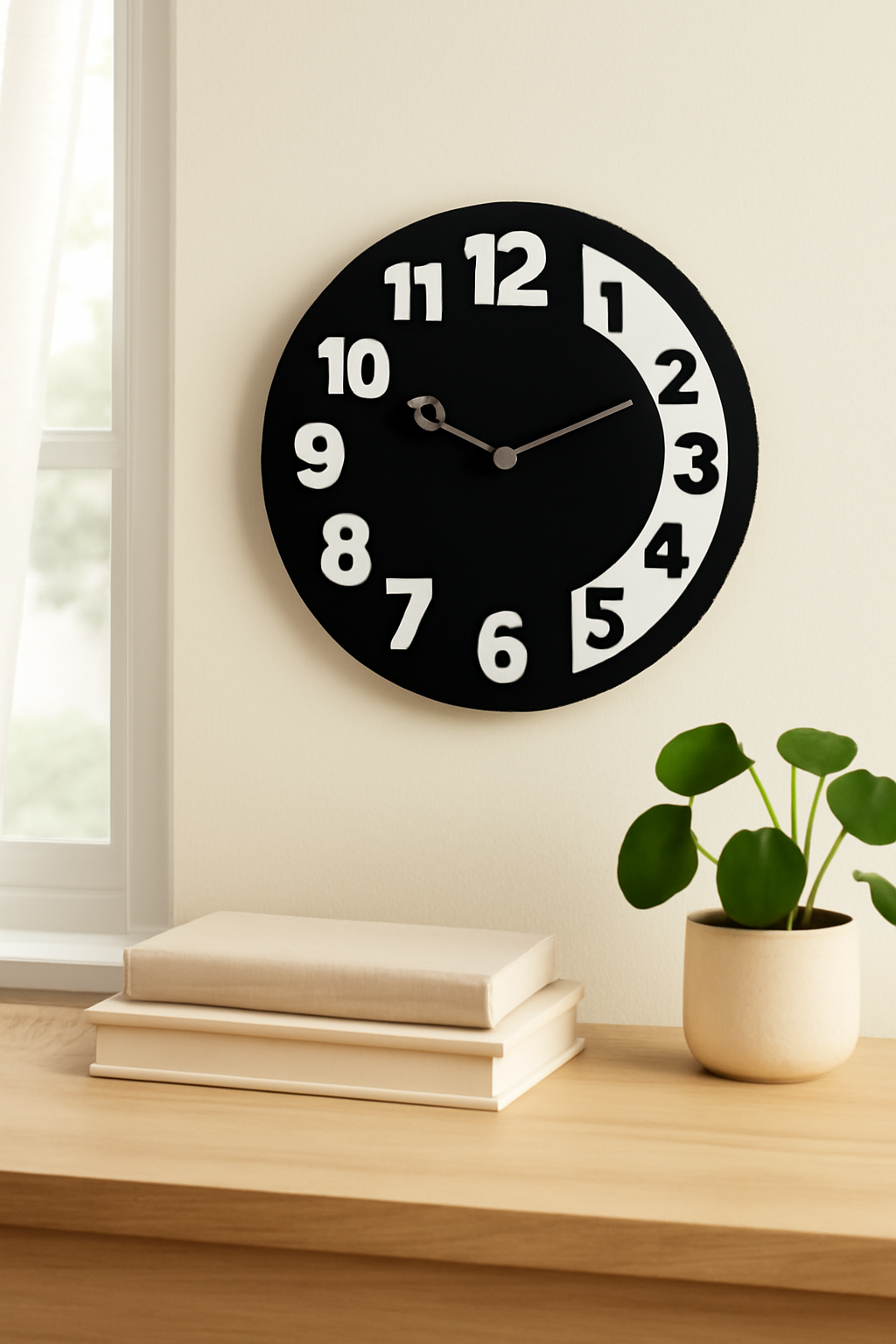 PrimPix 30cm Black Metal Wall Clock – Silent Non-Ticking Round Design with Golden Hands for Modern Home & Office Decor