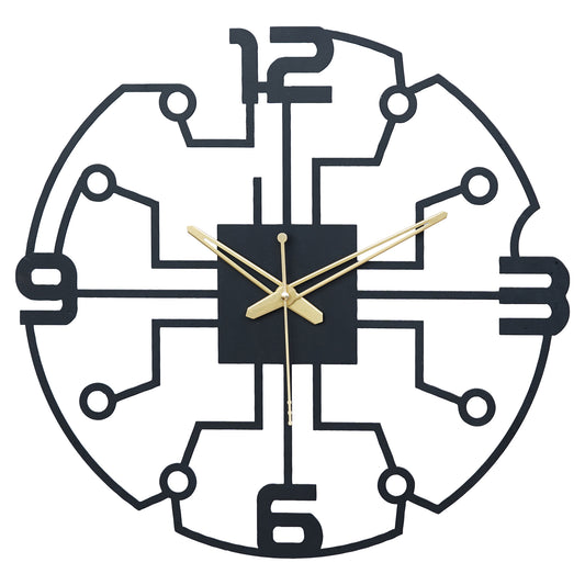 PrimPix 30cm Black Metal Wall Clock – Silent Non-Ticking Round Design with Golden Hands for Modern Home & Office Decor