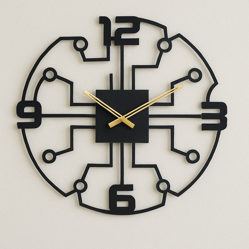 PrimPix 30cm Black Metal Wall Clock – Silent Non-Ticking Round Design with Golden Hands for Modern Home & Office Decor