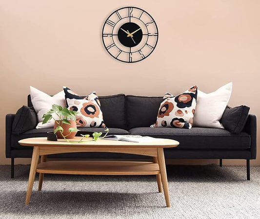 PrimPix 30cm Black Metal Wall Clock – Silent Non-Ticking Round Design with Golden Hands for Modern Home & Office Decor