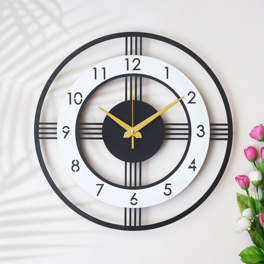 PrimPix Modern Black Metal Wall Clock – Silent, Minimalist Design with Golden Hands for Home & Office Decor (30cm)