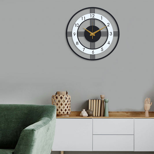 PrimPix Modern Black Metal Wall Clock – Silent, Minimalist Design with Golden Hands for Home & Office Decor (30cm)