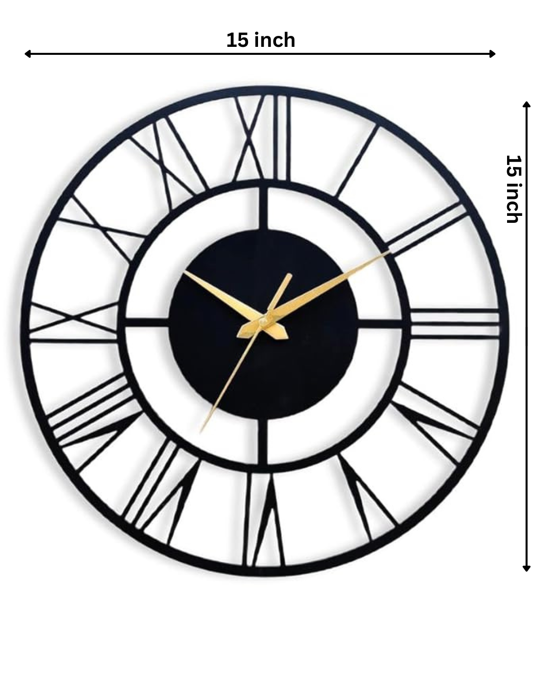 PrimPix 30cm Black Metal Wall Clock – Silent Non-Ticking Round Design with Golden Hands for Modern Home & Office Decor