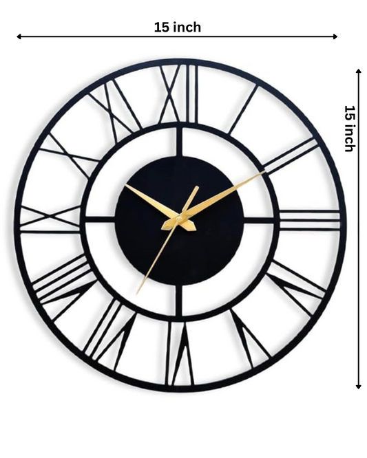 PrimPix 30cm Black Metal Wall Clock – Silent Non-Ticking Round Design with Golden Hands for Modern Home & Office Decor