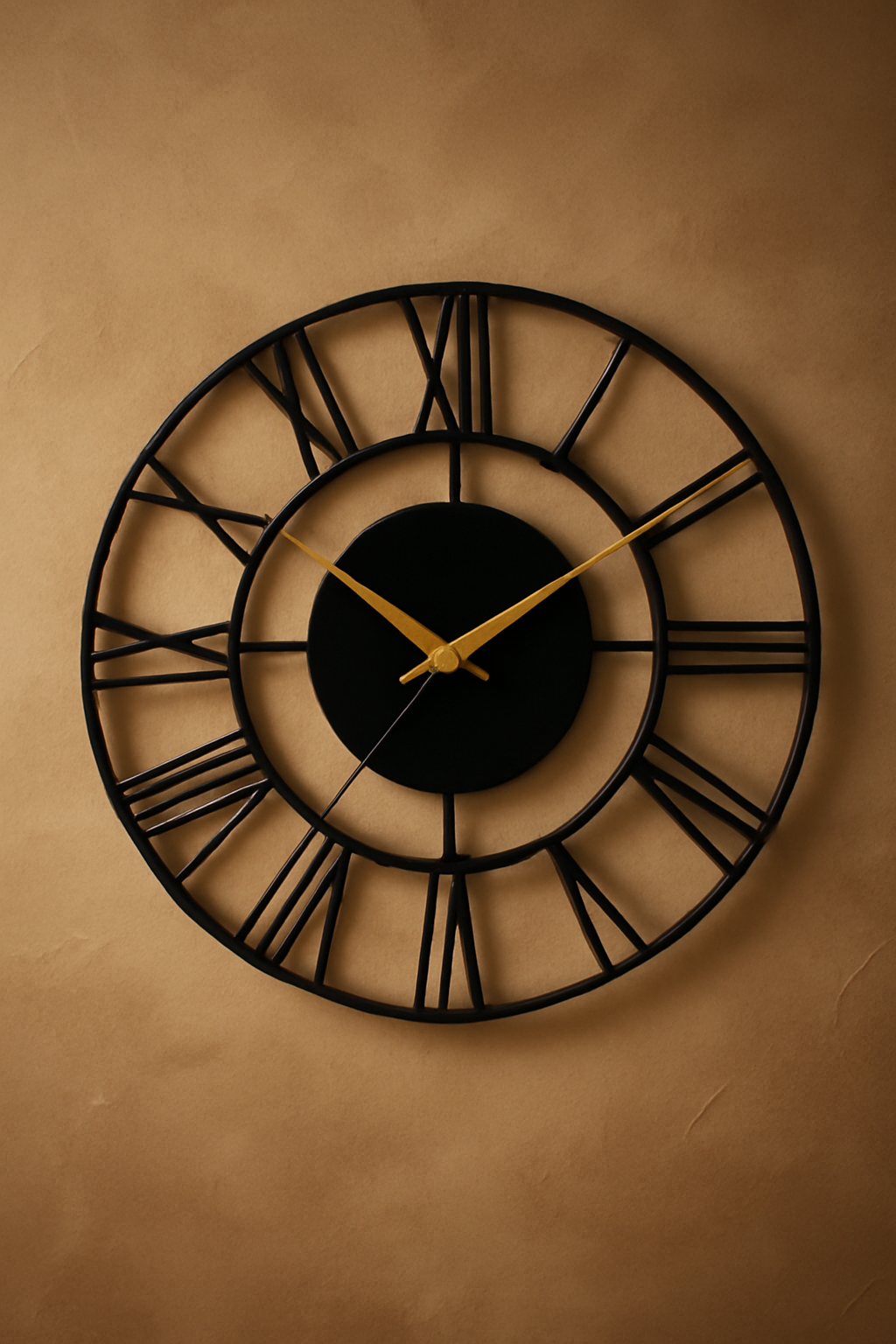 PrimPix 30cm Black Metal Wall Clock – Silent Non-Ticking Round Design with Golden Hands for Modern Home & Office Decor