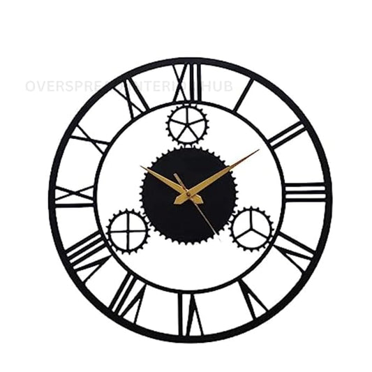 PrimPix 30cm Black Metal Wall Clock – Silent Non-Ticking Round Design with Golden Hands for Modern Home & Office Decor