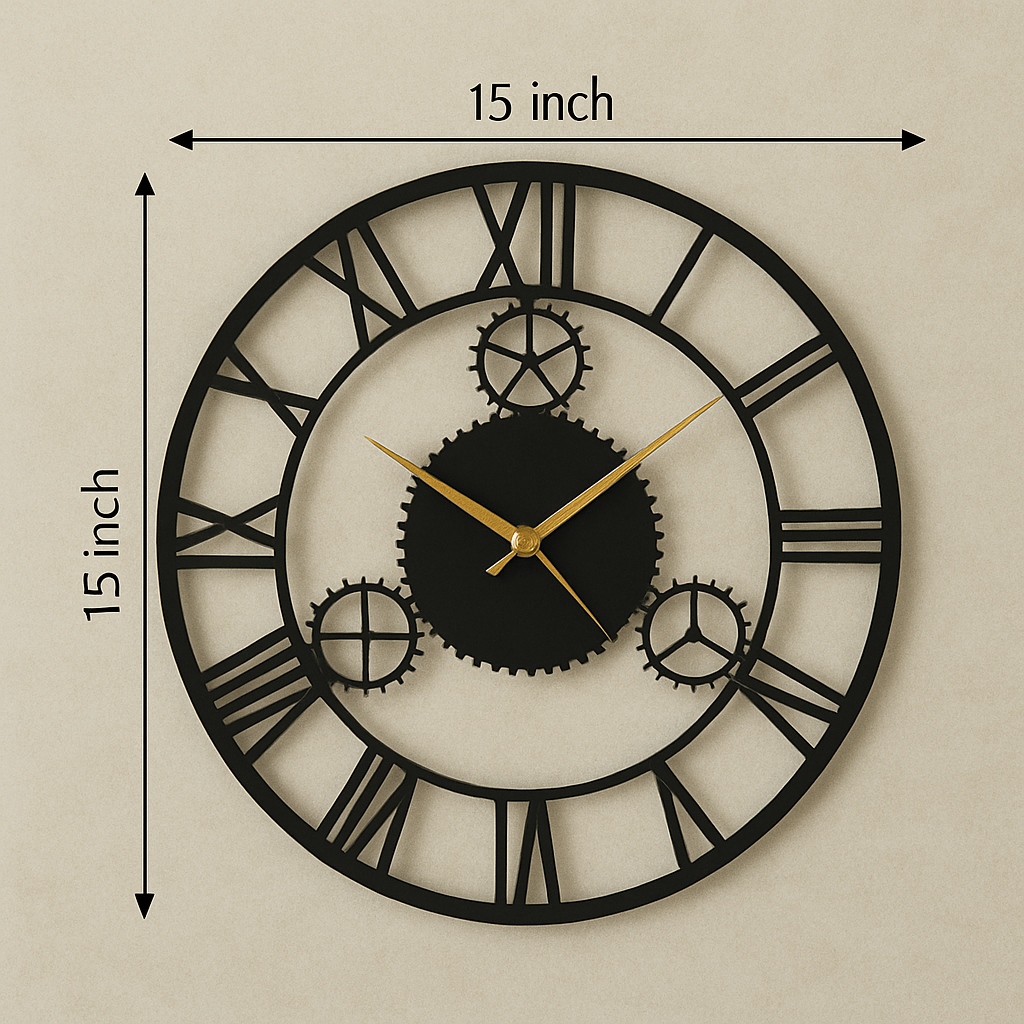 PrimPix 30cm Black Metal Wall Clock – Silent Non-Ticking Round Design with Golden Hands for Modern Home & Office Decor