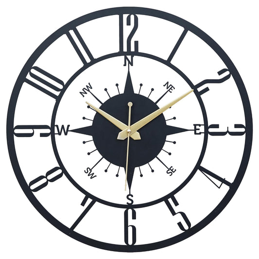 PrimPix 30cm Black Metal Wall Clock – Silent Non-Ticking Round Design with Golden Hands for Modern Home & Office Decor