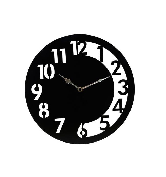 PrimPix 30cm Black Metal Wall Clock – Silent Non-Ticking Round Design with Golden Hands for Modern Home & Office Decor
