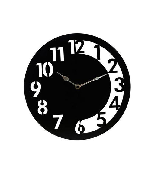 PrimPix 30cm Black Metal Wall Clock – Silent Non-Ticking Round Design with Golden Hands for Modern Home & Office Decor