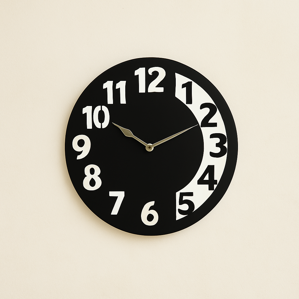 PrimPix 30cm Black Metal Wall Clock – Silent Non-Ticking Round Design with Golden Hands for Modern Home & Office Decor