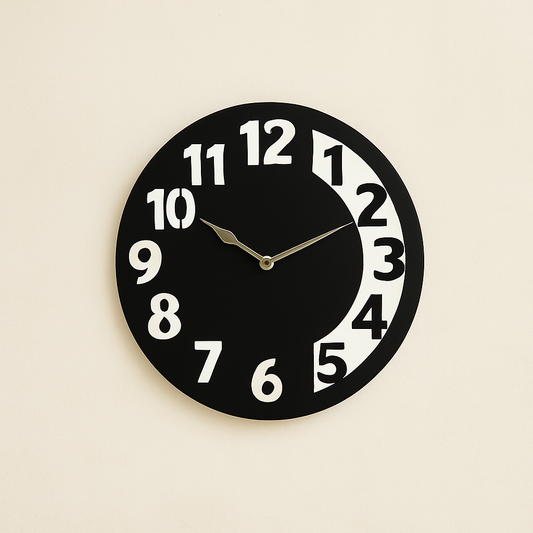 PrimPix 30cm Black Metal Wall Clock – Silent Non-Ticking Round Design with Golden Hands for Modern Home & Office Decor