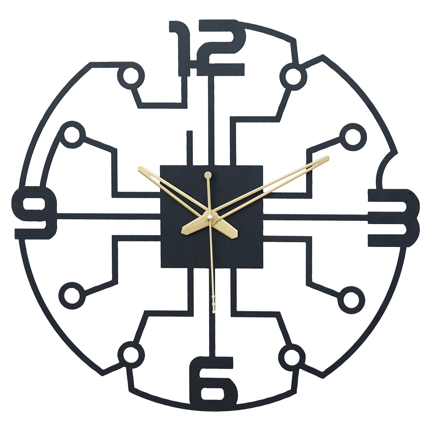 PrimPix 30cm Black Metal Wall Clock – Silent Non-Ticking Round Design with Golden Hands for Modern Home & Office Decor