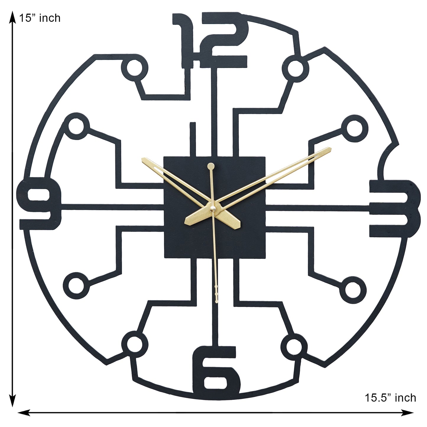 PrimPix 30cm Black Metal Wall Clock – Silent Non-Ticking Round Design with Golden Hands for Modern Home & Office Decor
