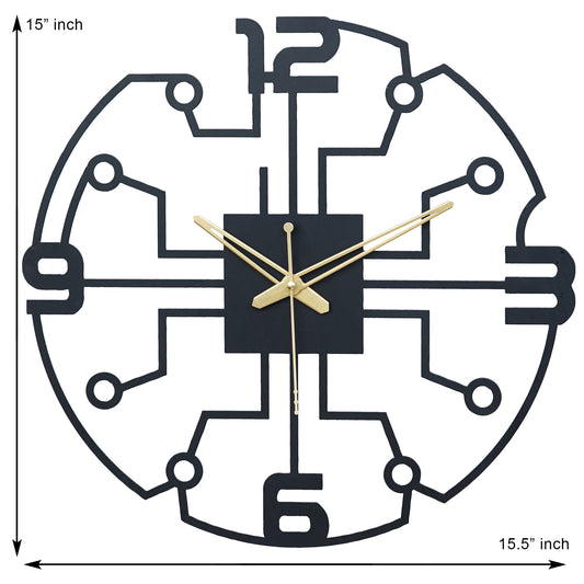 PrimPix 30cm Black Metal Wall Clock – Silent Non-Ticking Round Design with Golden Hands for Modern Home & Office Decor